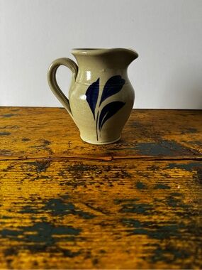 Cream Stoneware Creamer with Cobalt Blue Floral Accent